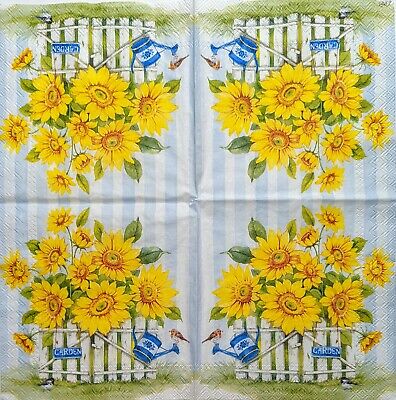 TWO Individual Paper Cocktail Decoupage Napkins - 1952 Sunflower Garden