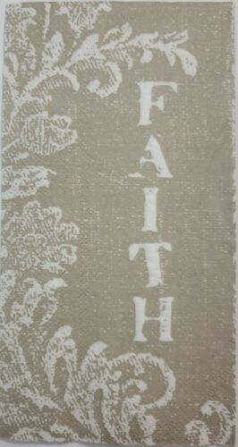 TWO Individual Paper Guest Decoupage Napkins - "FAITH" Weathered In Taupe 1304