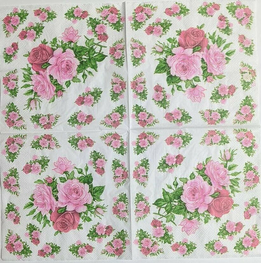 TWO Individual Paper Lunch Decoupage Napkins - Pink Rose Bouquet 1051
