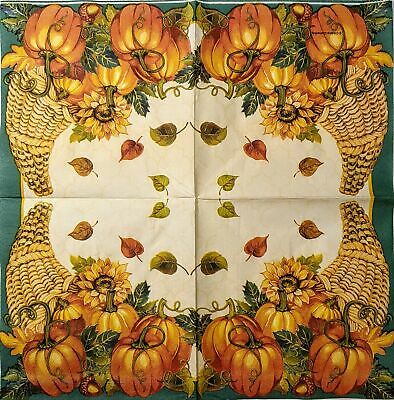 TWO Individual Paper Lunch Decoupage Napkins - 1605 Thanksgiving Cornucopia