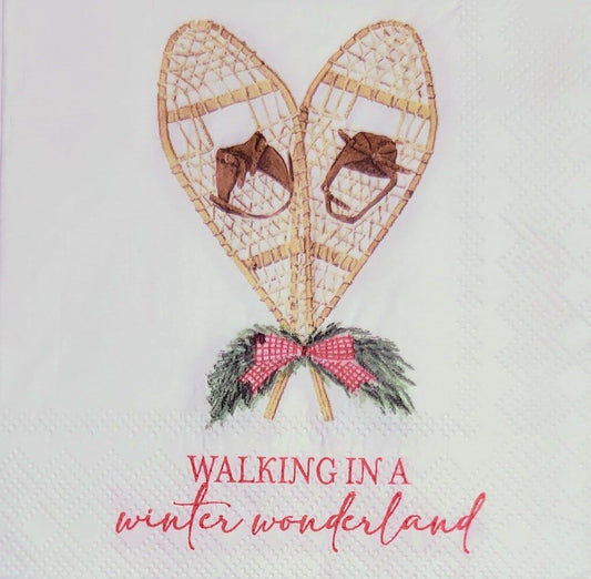 2 Individual Paper Cocktail Decoupage Napkins - 2226 Winter Wonderland Snowshoes