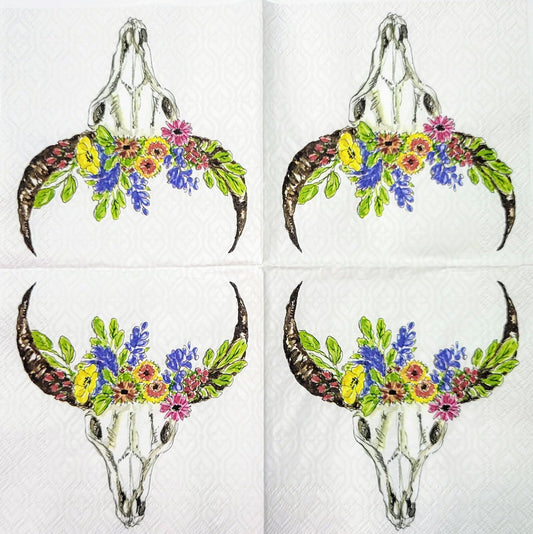 2 Individual Paper Cocktail Decoupage Napkins - 2058 Floral Skull