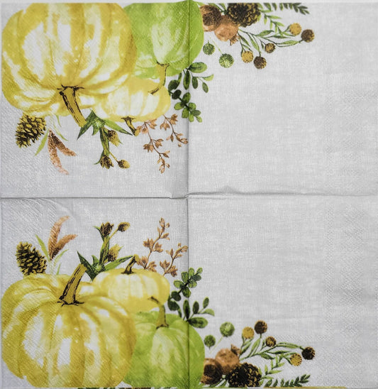 2 Individual Paper Cocktail Decoupage Napkins - 2491 Fall's Pale Pumpkins