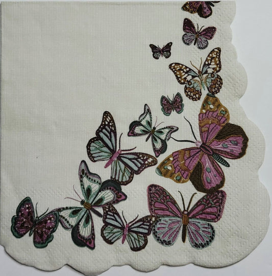 Two Individual Paper Cocktail Decoupage Napkins - 2495 Purple Butterflies