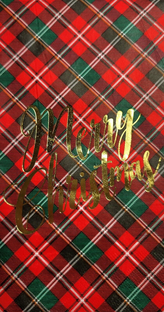 TWO Individual Paper Guest Decoupage Napkins - 2536 Merry Christmas Plaid Foil