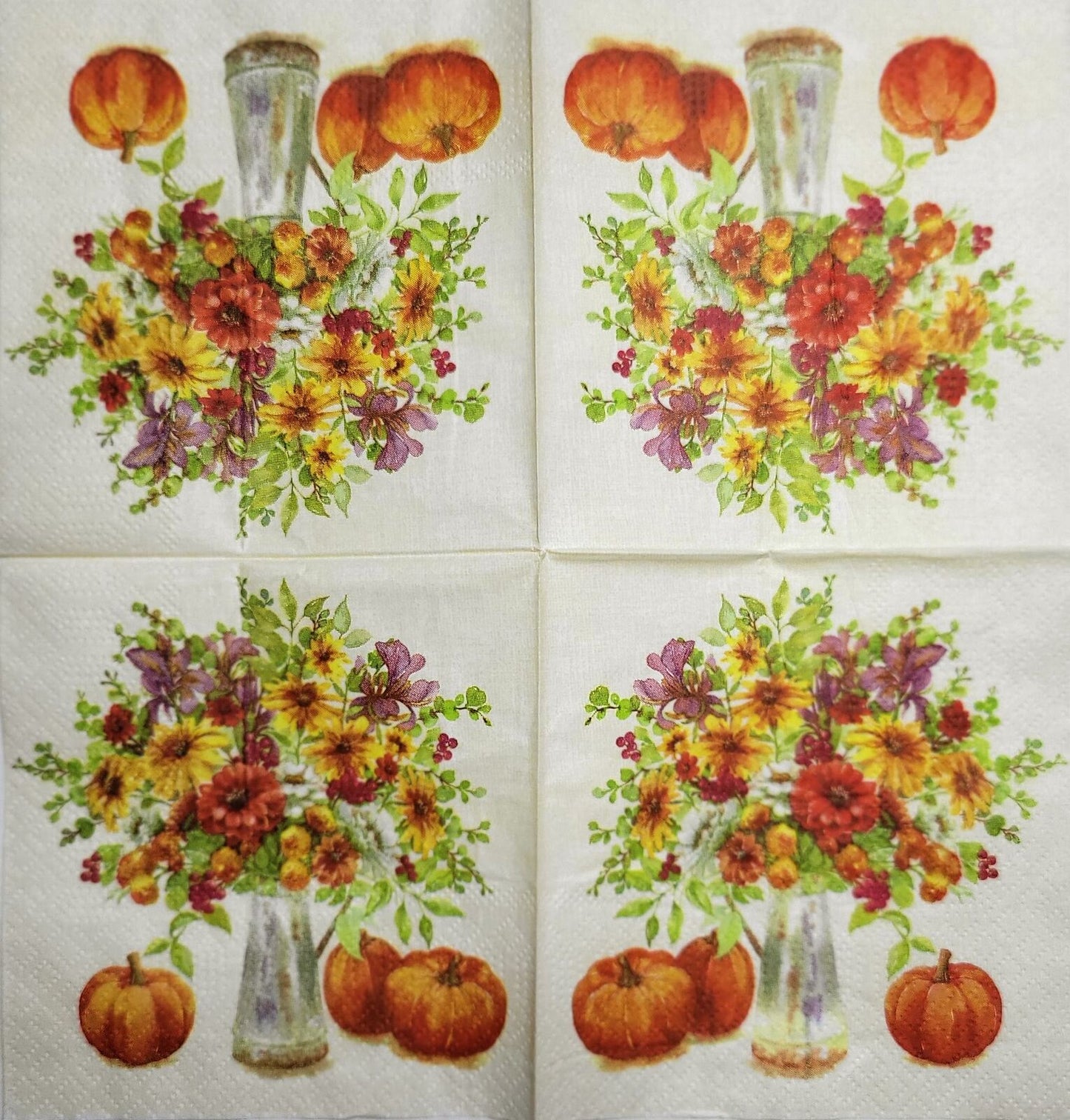 2 Individual Paper Cocktail Decoupage Napkins - 2490 Pumpkin Orange Vase