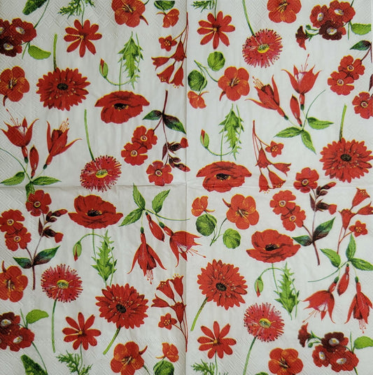 TWO Individual Paper Cocktail Decoupage Napkins - 2399 Mona's Red Floral