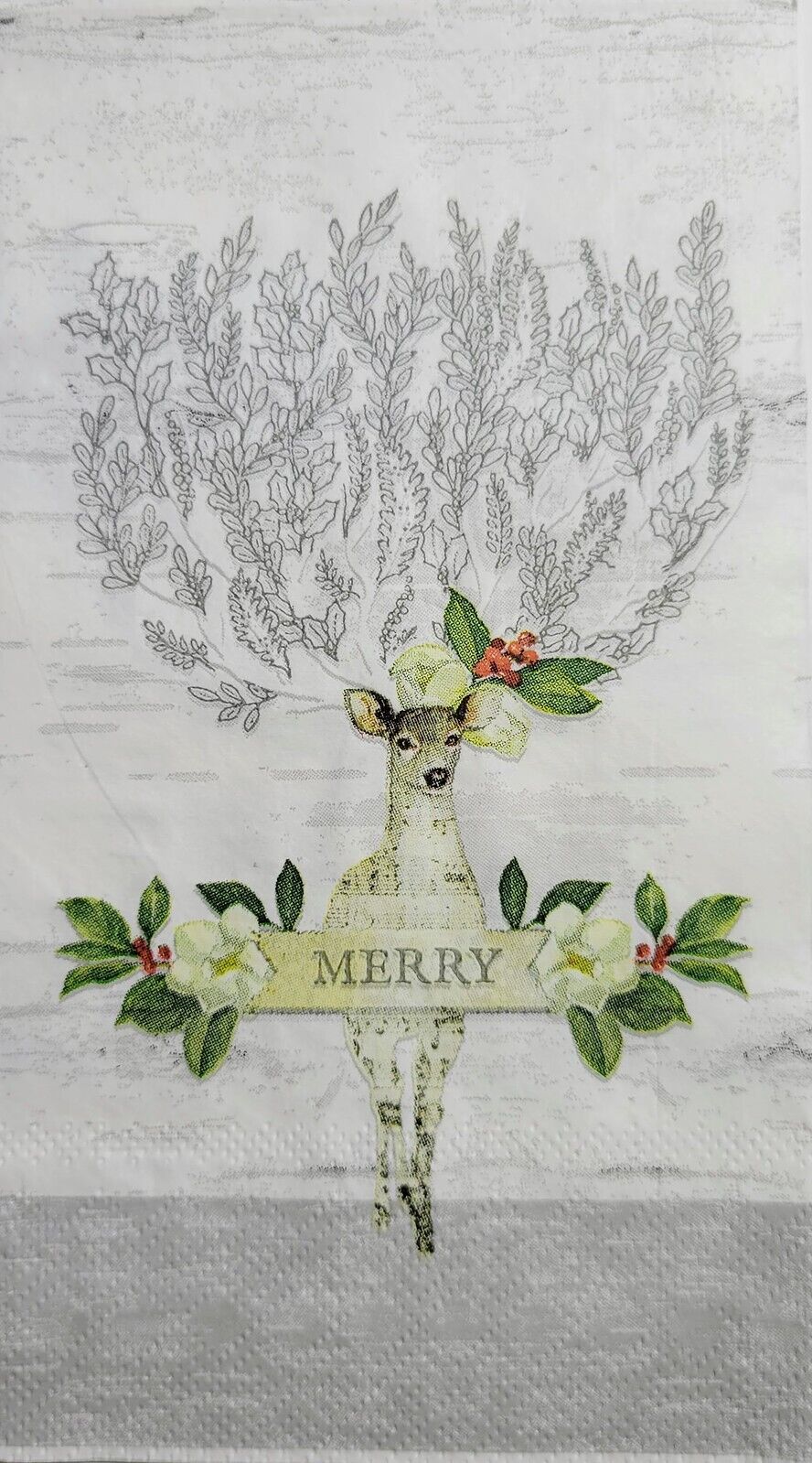 TWO Individual Paper Guest Decoupage Napkins - 2540 Christmas Foliage Deer