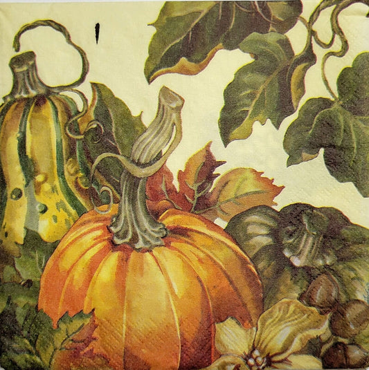 TWO Individual Paper Lunch Decoupage Napkins - 2485 Harvest Pumpkins