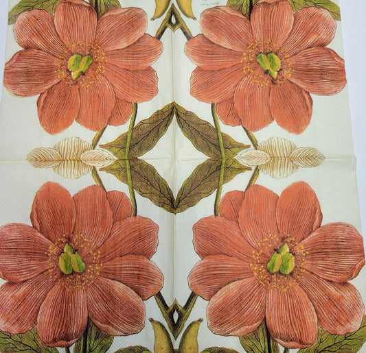 TWO Individual Paper Lunch Decoupage Napkins - 2434 Fall's Red Flower