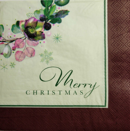 TWO Individual Paper Lunch Decoupage Napkins - 2515 Merry Christmas Foliage