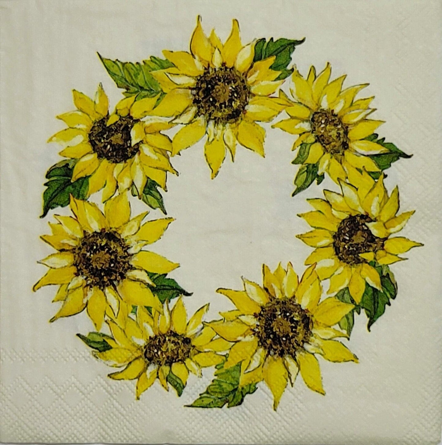 TWO Individual Paper Cocktail Decoupage Napkins - 2446 Sunflower Wreath