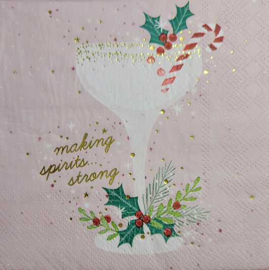 TWO Individual Paper Cocktail Decoupage Napkins - 2563 Pink Christmas Spirits