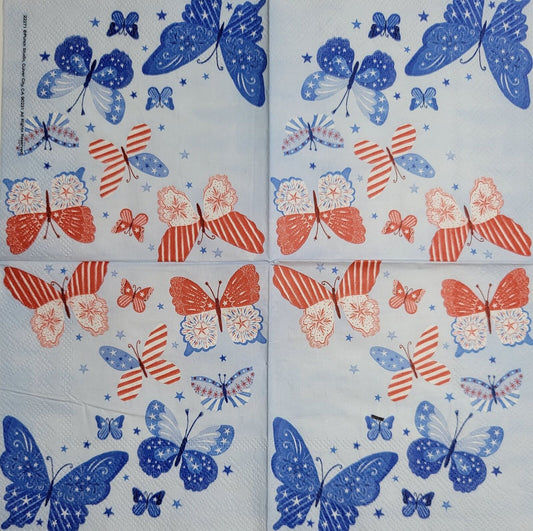 TWO Individual Paper Cocktail Decoupage Napkins - 2393 Patriotic Butterflies