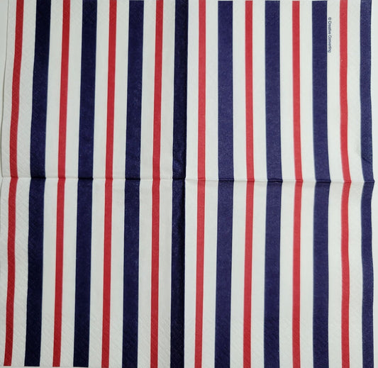 TWO Individual Paper Cocktail Decoupage Napkins- 2389 Patriotic Red Blue Stripes