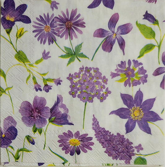 TWO Individual Paper Cocktail Decoupage Napkins- 2400 Clea's Purple Floral Burst