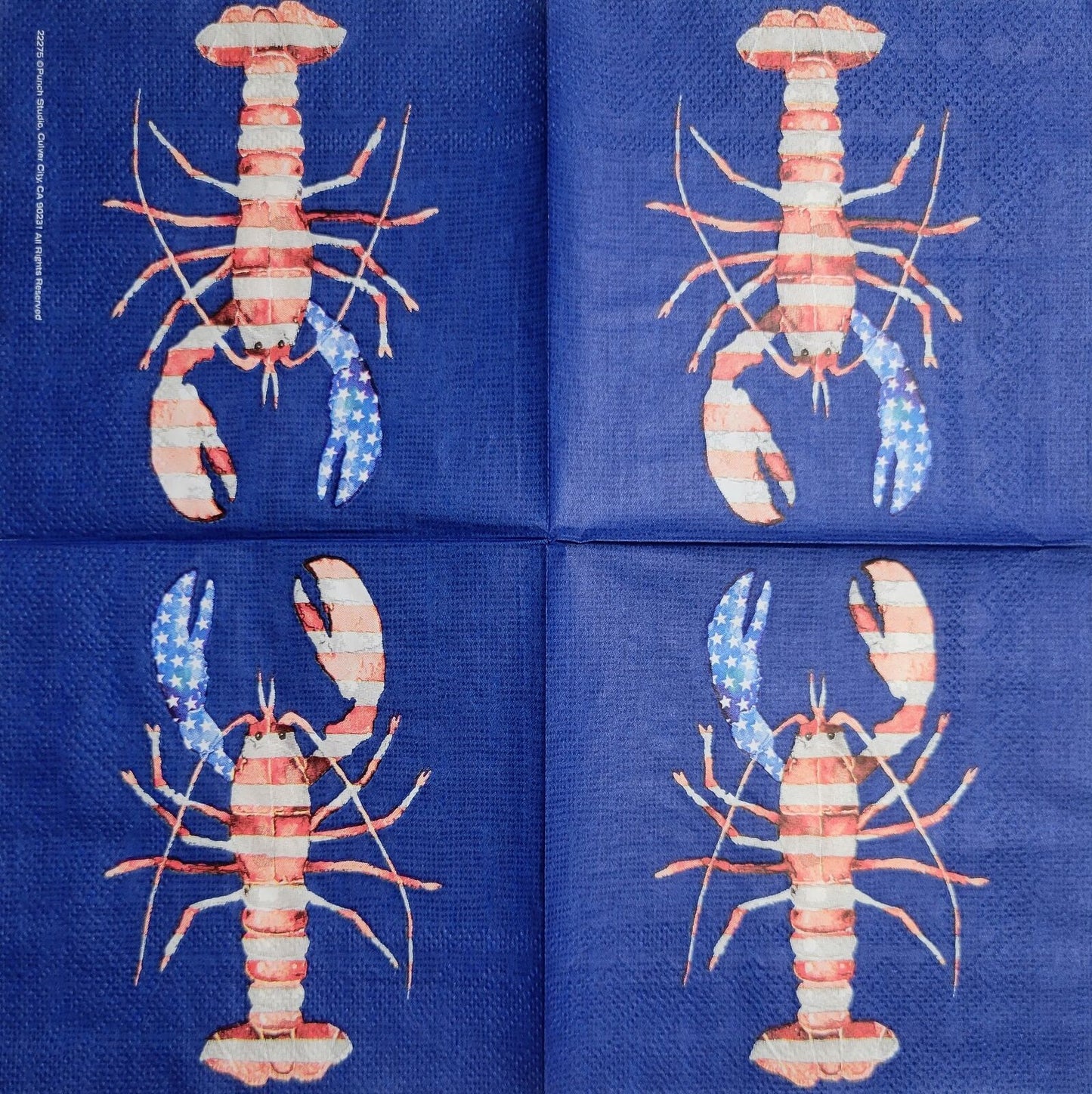 TWO Individual Paper Cocktail Decoupage Napkins - 2394 American Lobster on Blue