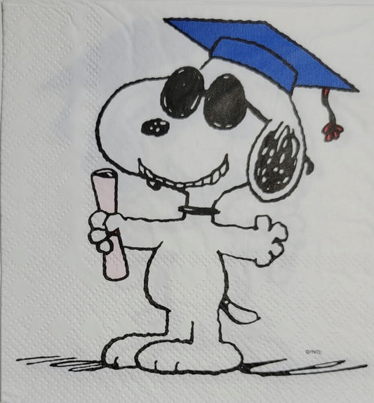 TWO Individual Paper Cocktail Decoupage Napkins - 2406 Graduation Snoopy