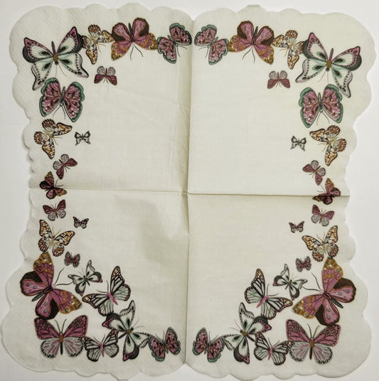 Two Individual Paper Cocktail Decoupage Napkins - 2495 Purple Butterflies