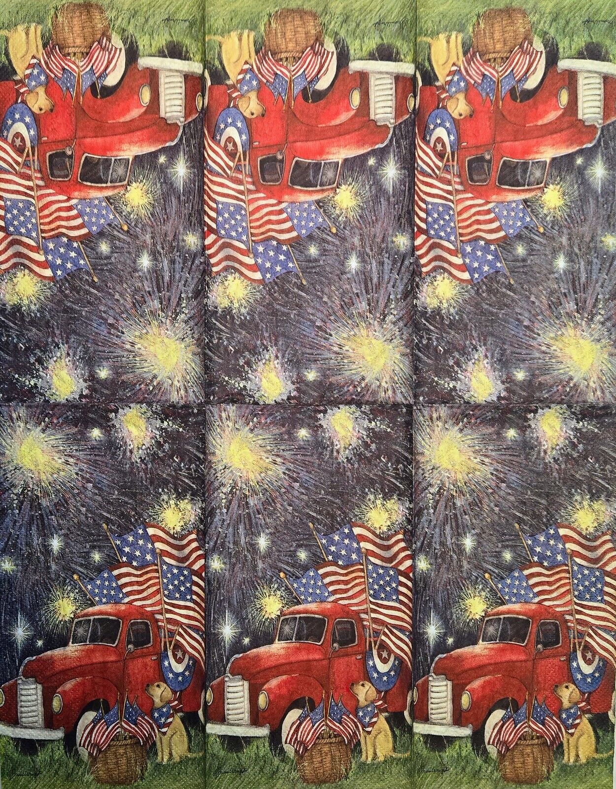 TWO Individual Paper Guest Decoupage Napkins - 2625 Old Glory Red Truck