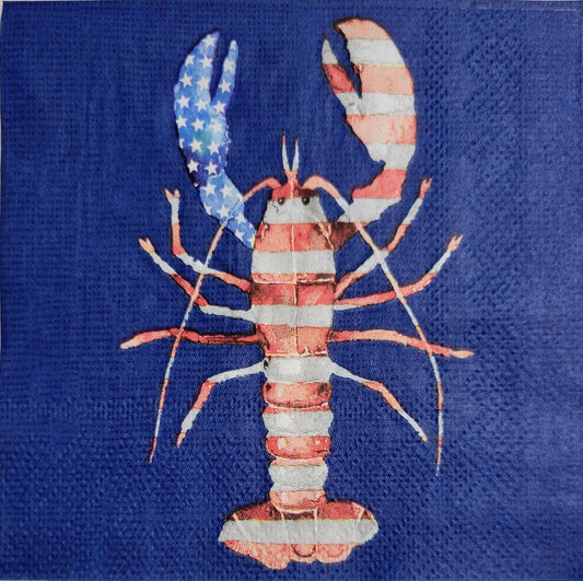 TWO Individual Paper Cocktail Decoupage Napkins - 2394 American Lobster on Blue