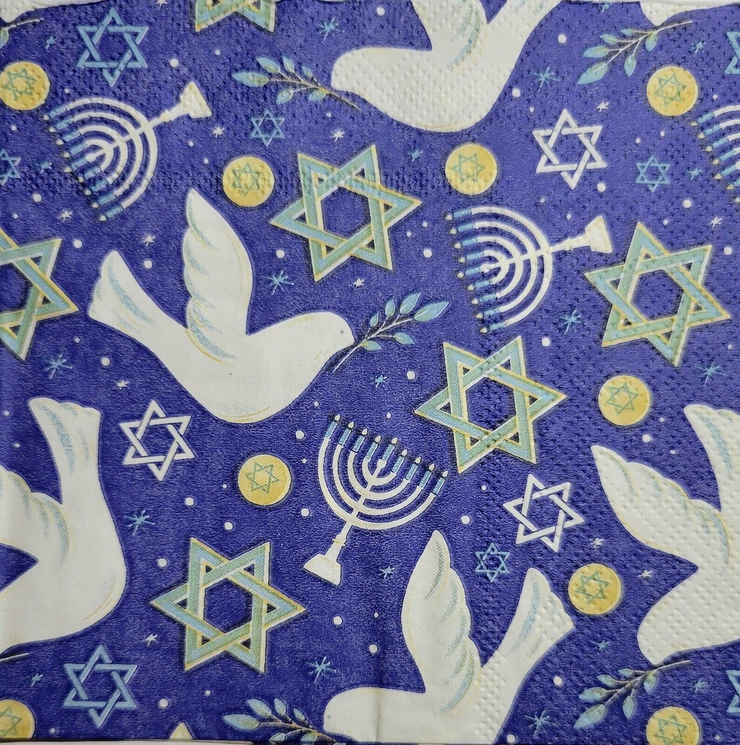 TWO Individual Paper Cocktail Decoupage Napkins - 2565 Blue Hannukah