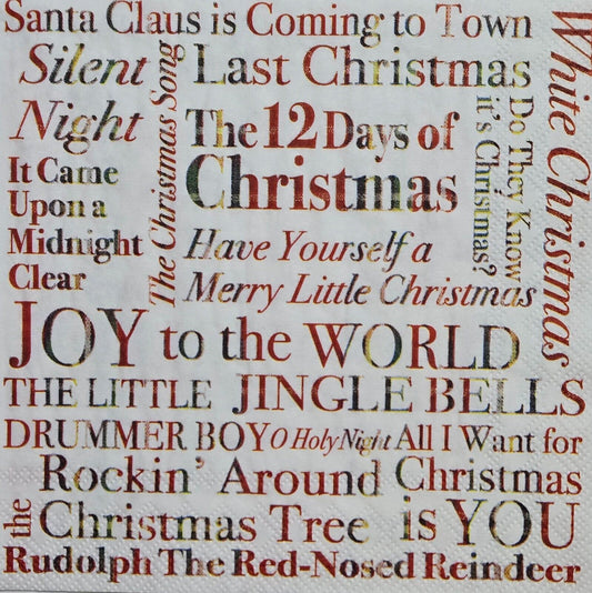 TWO Individual Paper Cocktail Decoupage Napkins - 2583 Christmas Songs