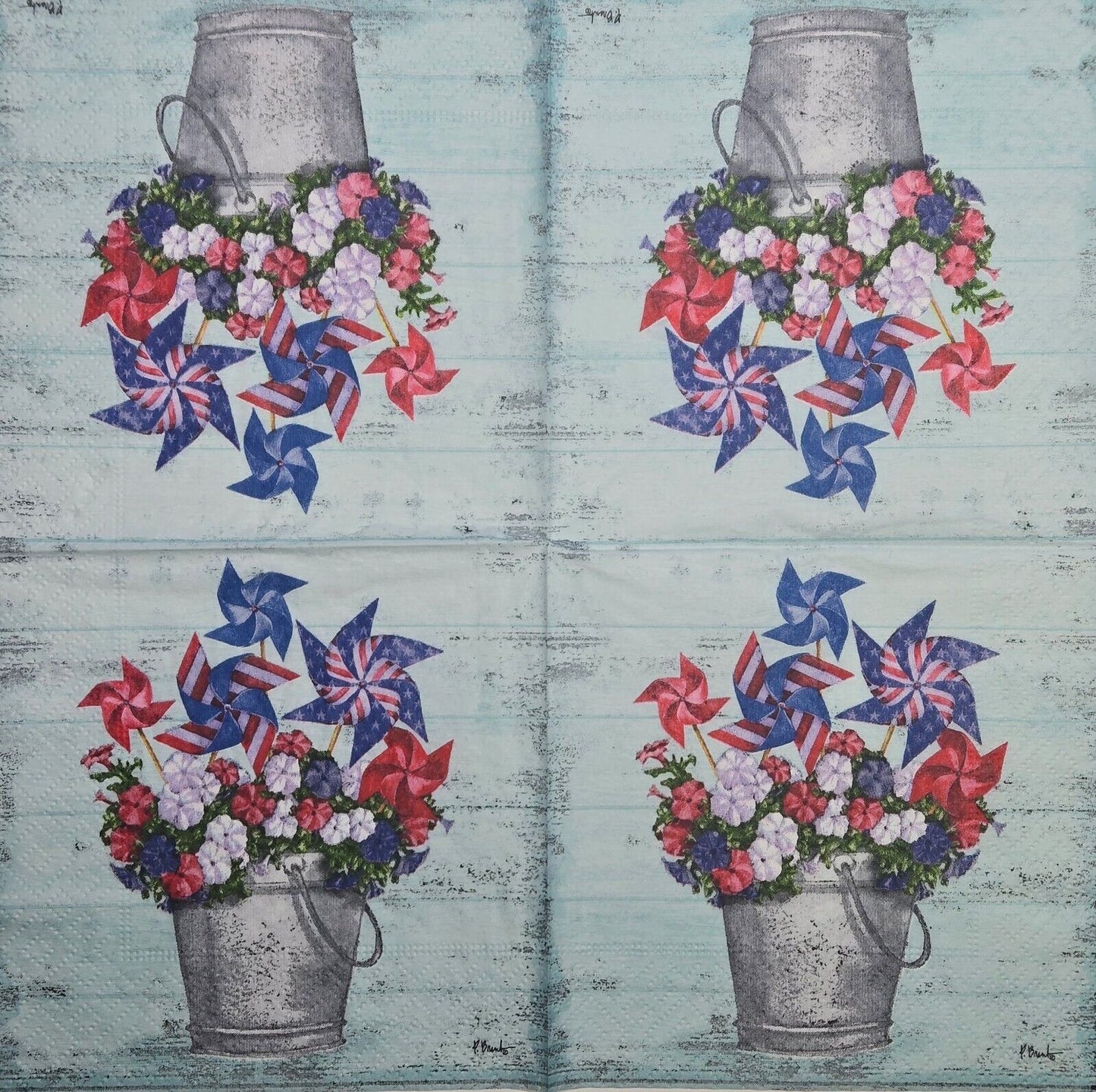 TWO Individual Paper Cocktail Decoupage Napkins - 2630 Patriotic Pinwheels