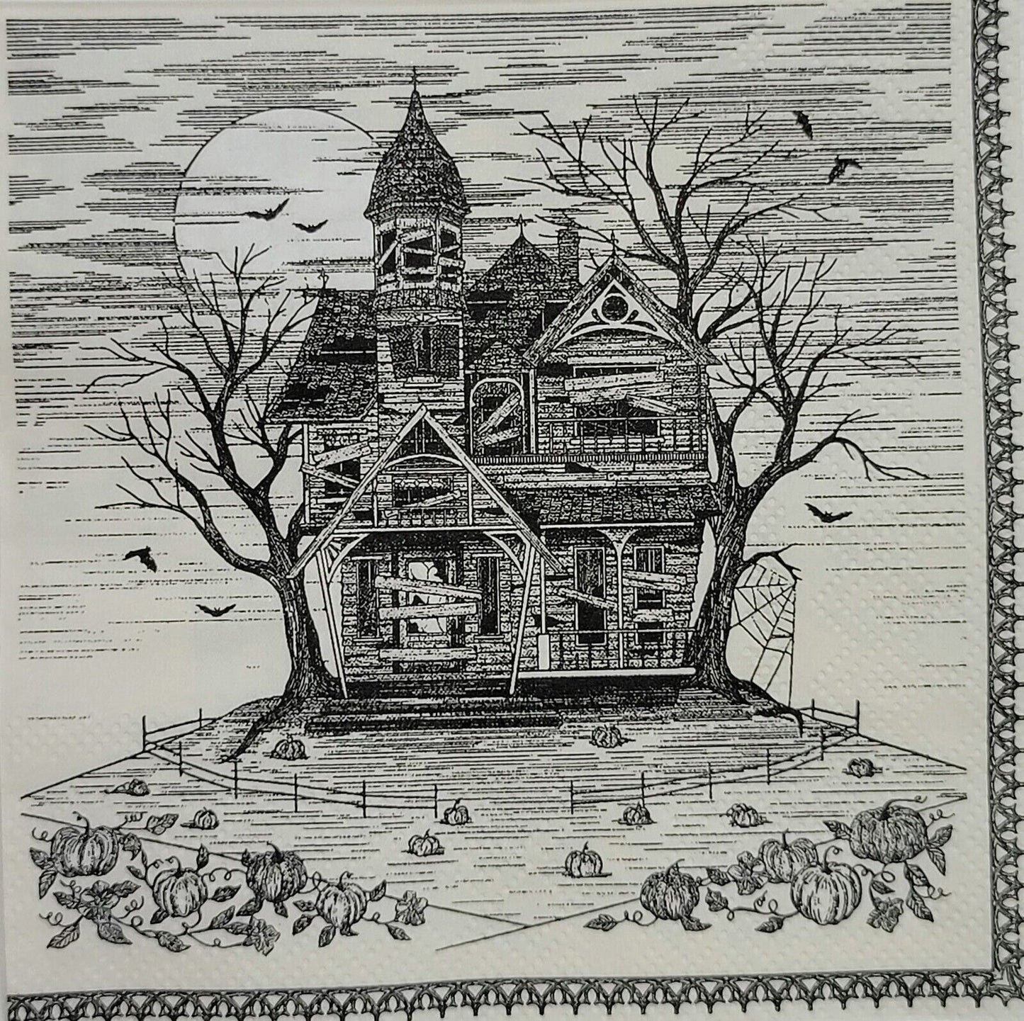 TWO Individual Paper Cocktail Decoupage Napkins - 2450 Spooky Haunted House