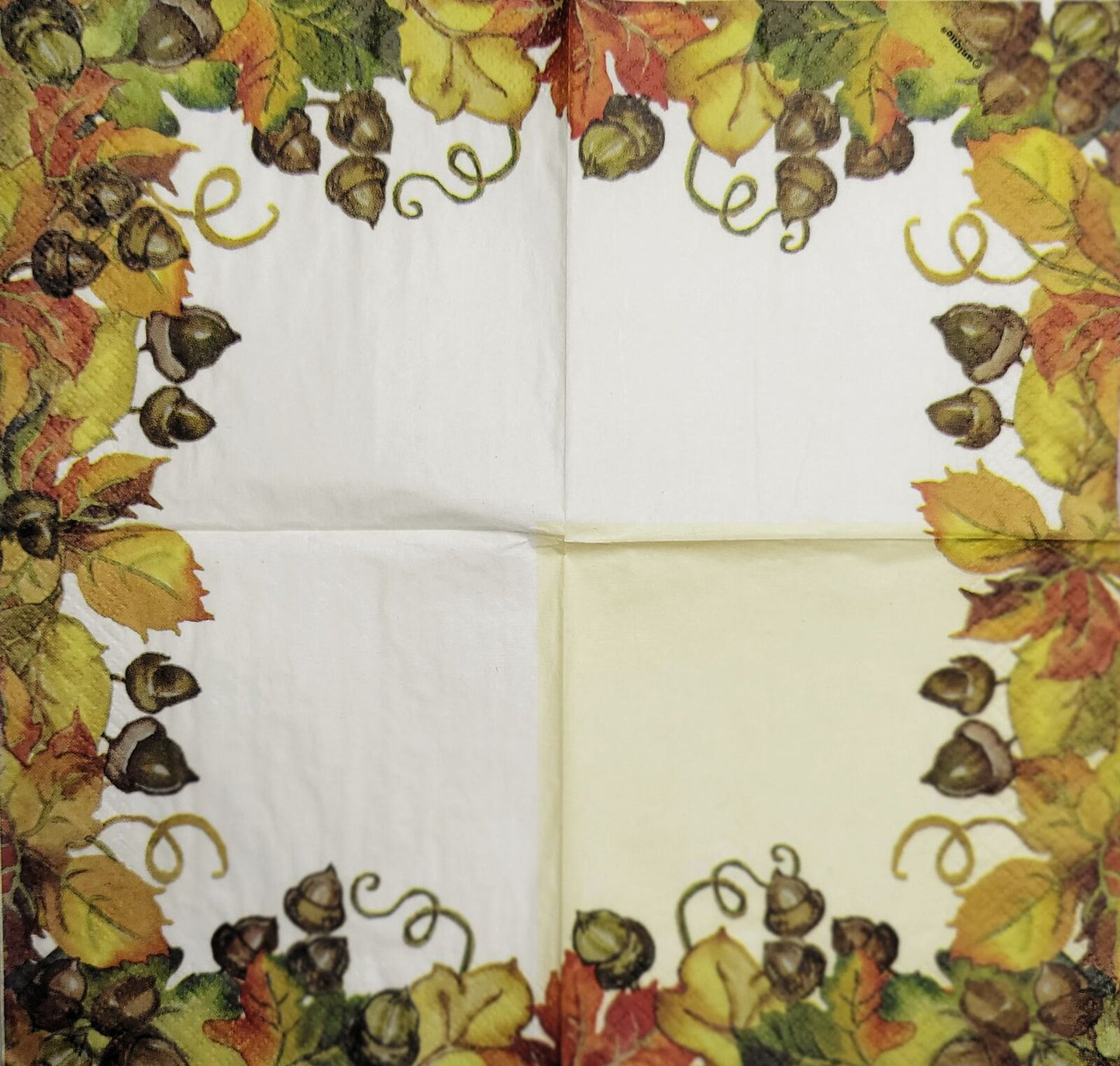 2 Individual Paper Cocktail Decoupage Napkins - 2492 Acorns & Leafy Vines