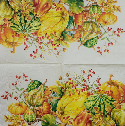 TWO Individual Paper Cocktail Decoupage Napkins - 2470 Pumpkins and Gourds