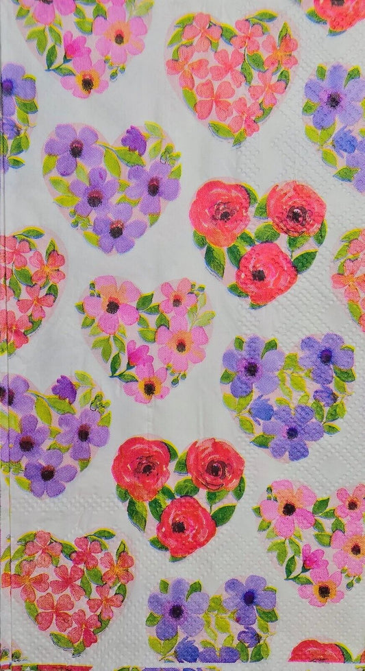 TWO Individual Paper Guest Decoupage Napkins - 2585 Floral Hearts