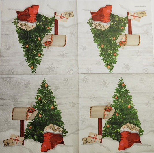 TWO Individual Paper Lunch Decoupage Napkins - 2517 Christmas Tree Mailbox