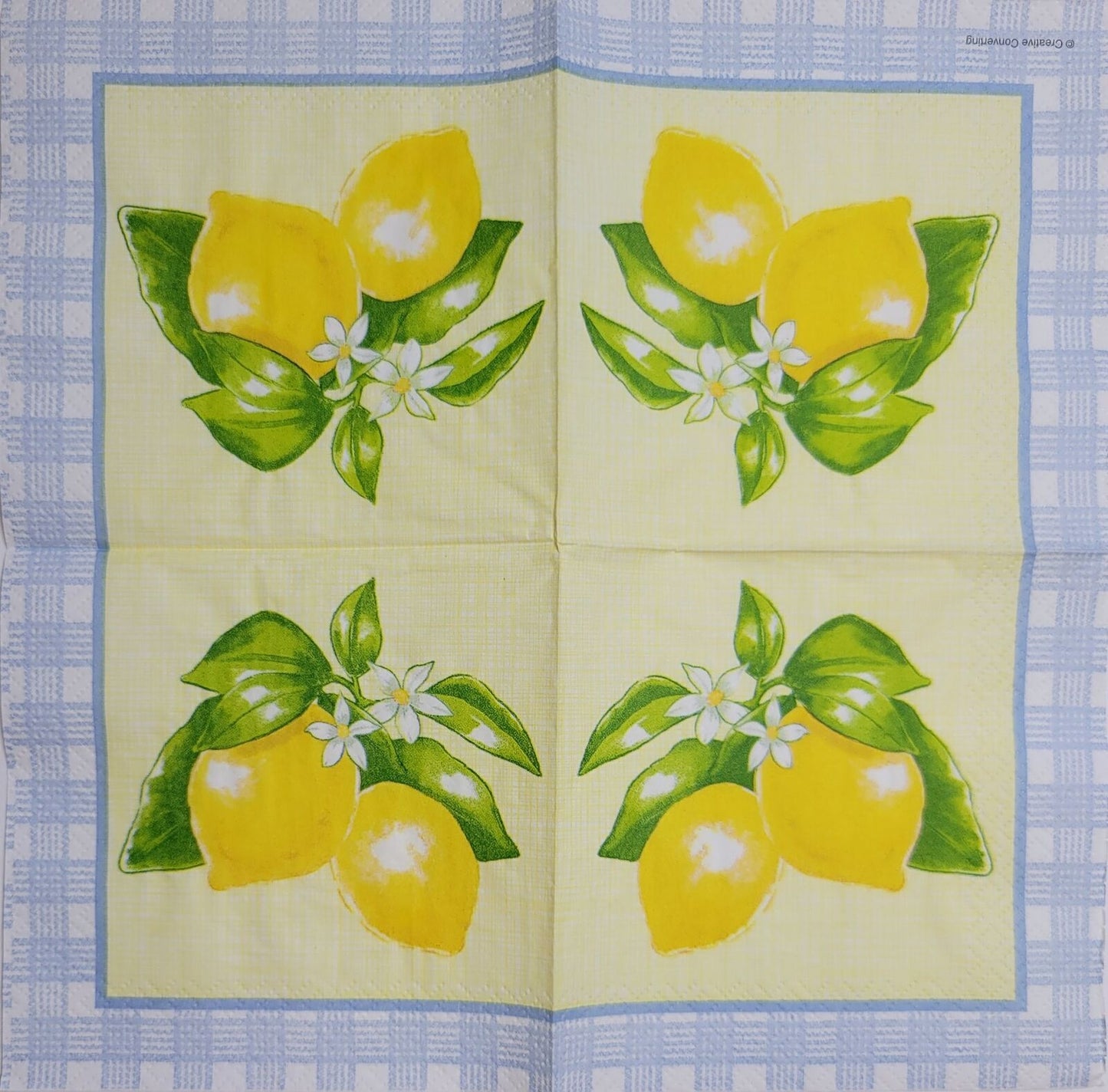 TWO Individual Paper Cocktail Decoupage Napkins - 2403 Checkered Lemons