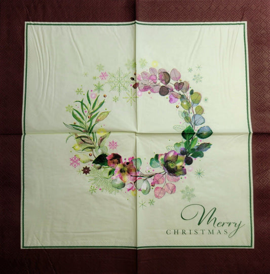 TWO Individual Paper Lunch Decoupage Napkins - 2515 Merry Christmas Foliage