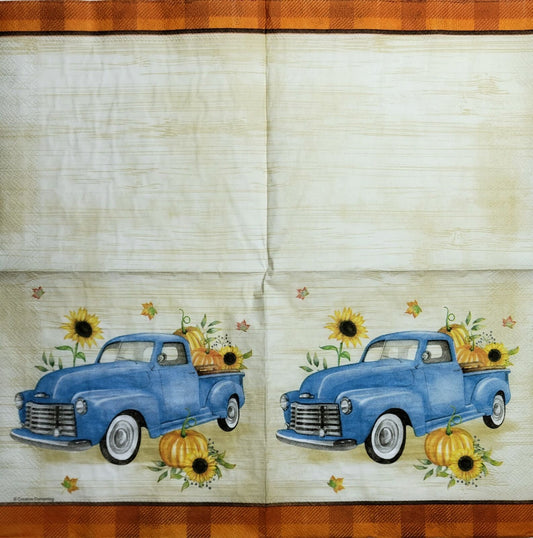 TWO Individual Paper Lunch Decoupage Napkins - 2510 Blue Harvest Truck