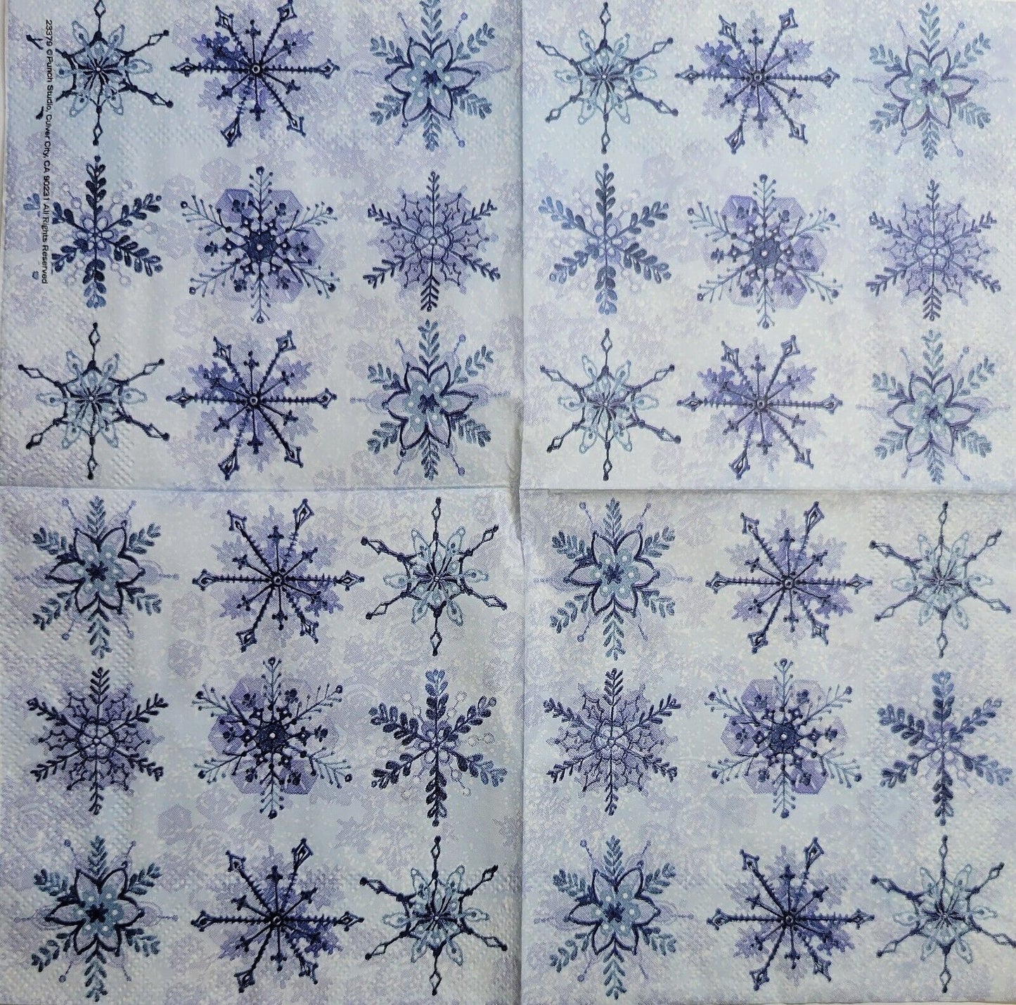 TWO Individual Paper Cocktail Decoupage Napkins - 2568 Blue Winter Snowflakes