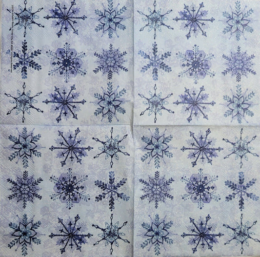 TWO Individual Paper Cocktail Decoupage Napkins - 2568 Blue Winter Snowflakes