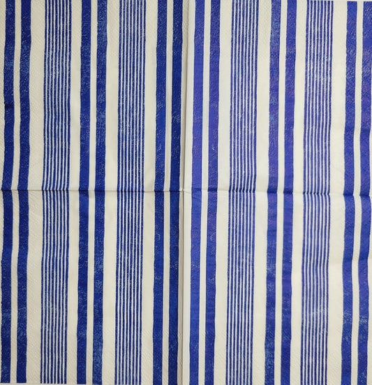 TWO Individual Paper Cocktail Decoupage Napkins - 2390 Blue Stripe Pattern