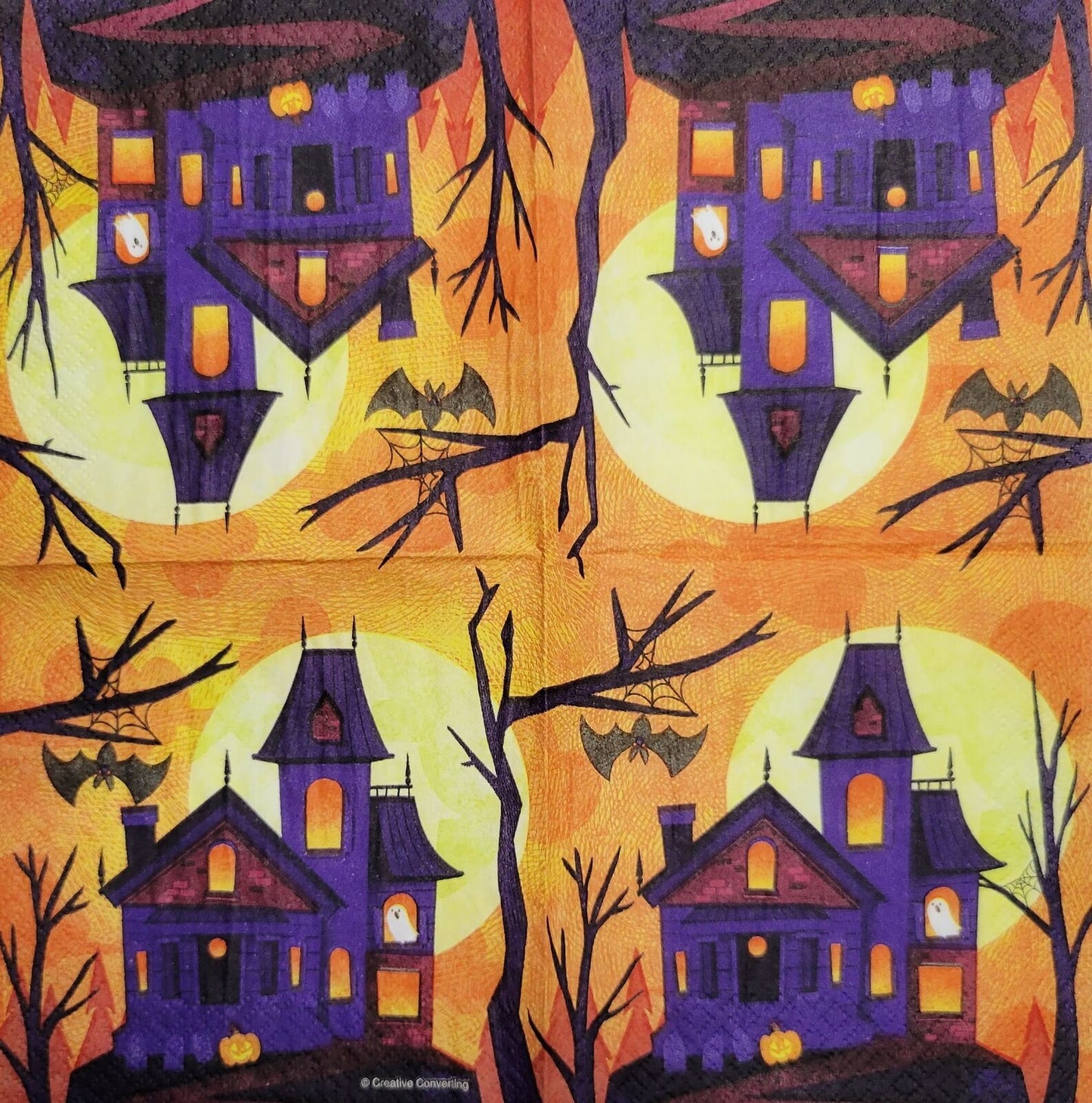 TWO Individual Paper Cocktail Decoupage Napkins - 2486 Spooky Haunted House