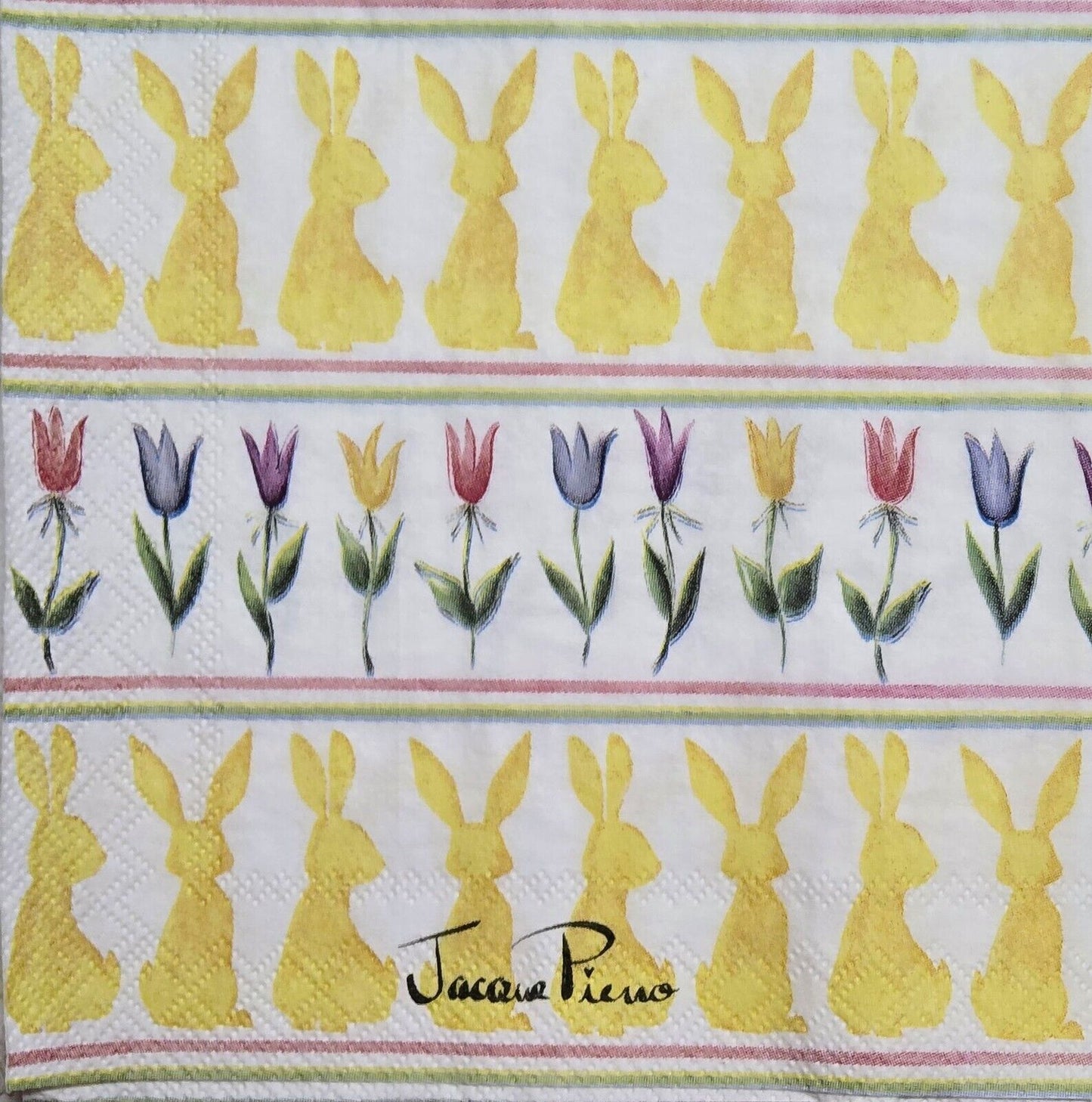 TWO Individual Paper Cocktail Decoupage Napkins - 2614 Spring Tulip Bunnies