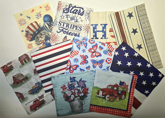 TWENTY Individual Paper, 3-ply Decoupage Napkins - Patriotic Theme Pack