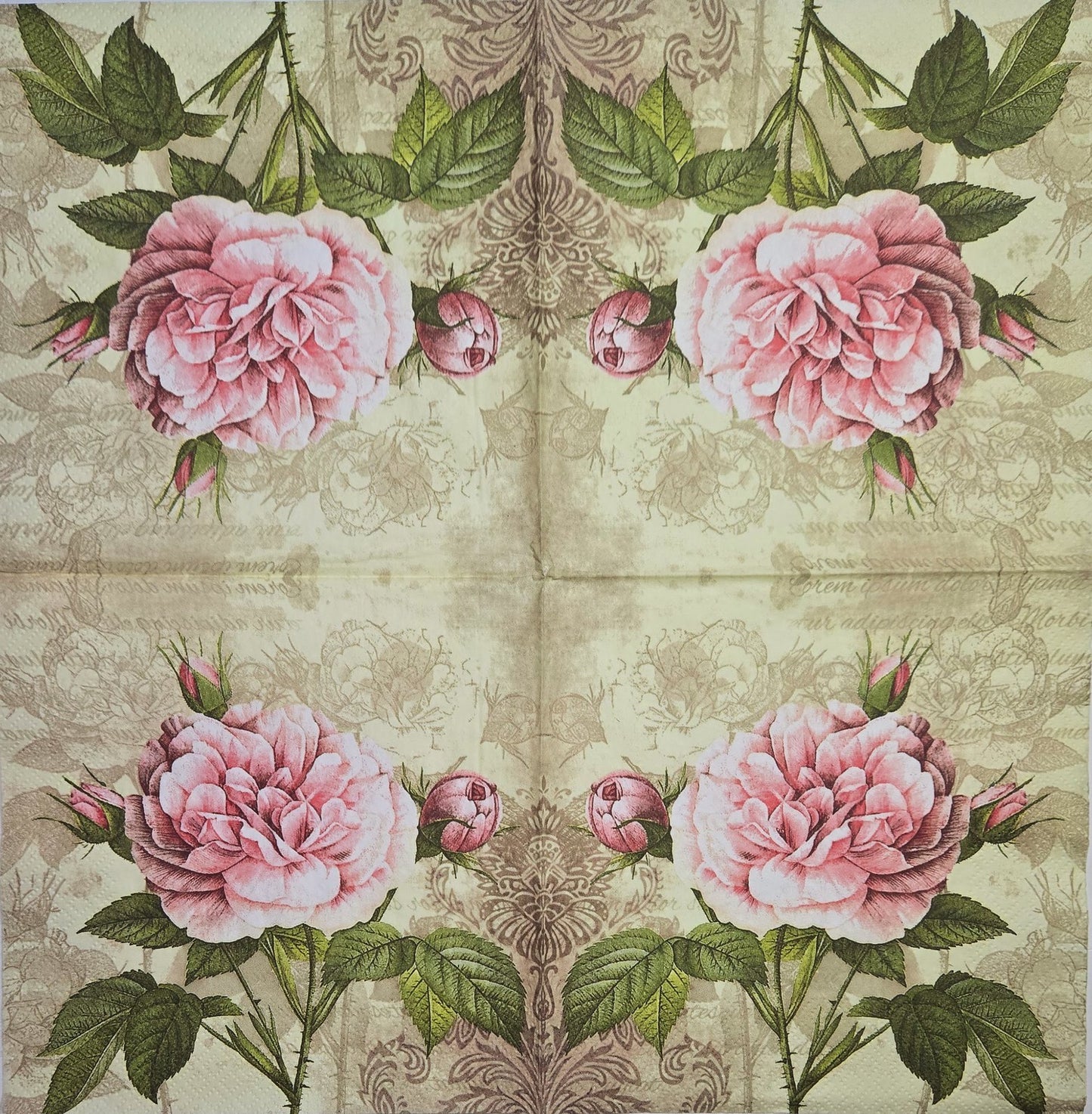 TWO Individual Paper Lunch Decoupage Napkins - 2796 Vintage Rose with Buds