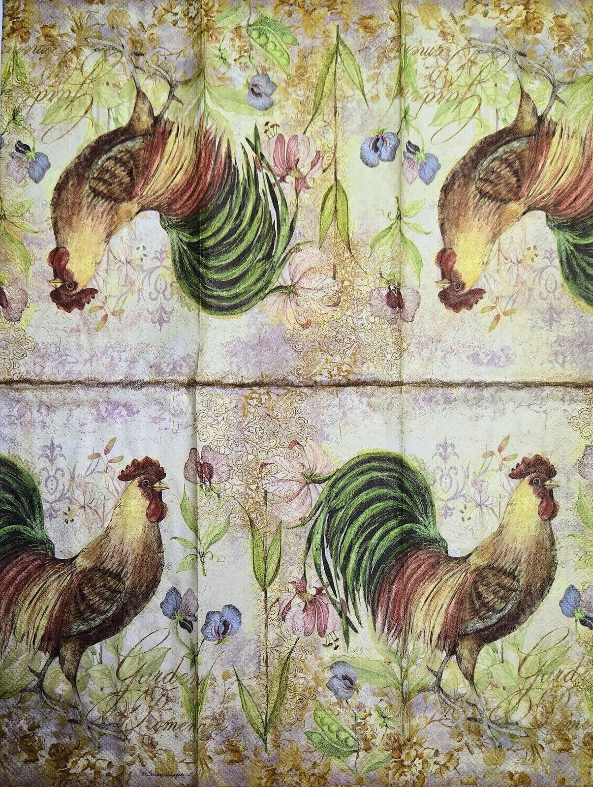 TWO Individual Paper Guest Decoupage Napkins - 2601 Vintage Proud Rooster