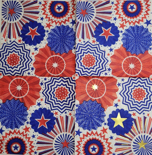 TWO Individual Paper Cocktail Decoupage Napkins - 2388 Patriotic Pinwheels