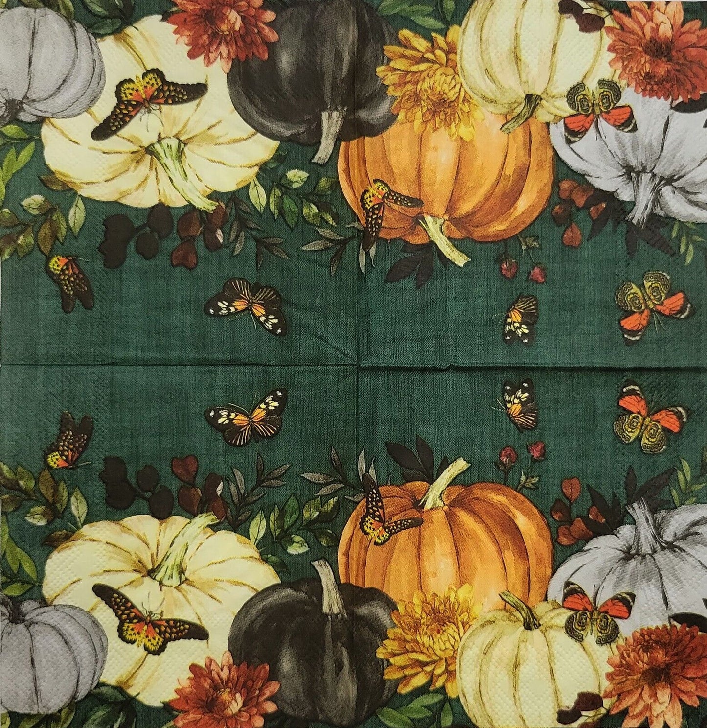 TWO Individual Paper Cocktail Decoupage Napkins - 2472 Fall's Vibrant Pumpkins