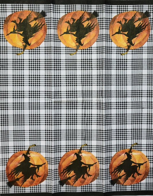 TWO Individual Paper Guest Decoupage Napkins - 2476 Flying Witch on Pumpkin