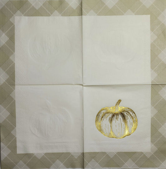 TWO Individual Paper Lunch Decoupage Napkins - 2506 Fall's Foil Pumpkin w Border