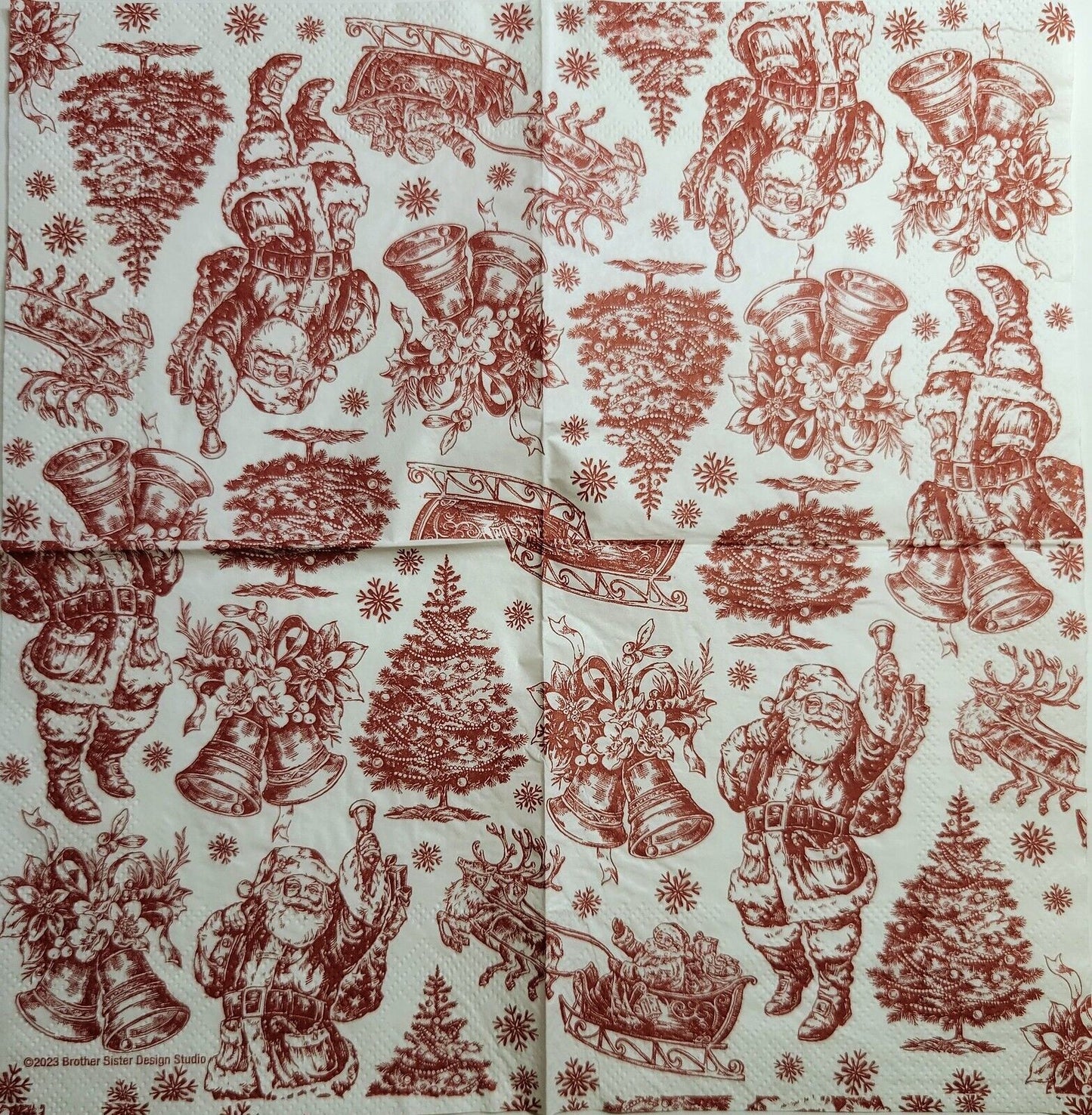 Two Individual Paper Cocktail Decoupage Napkins - 2546 Red Vintage Christmas