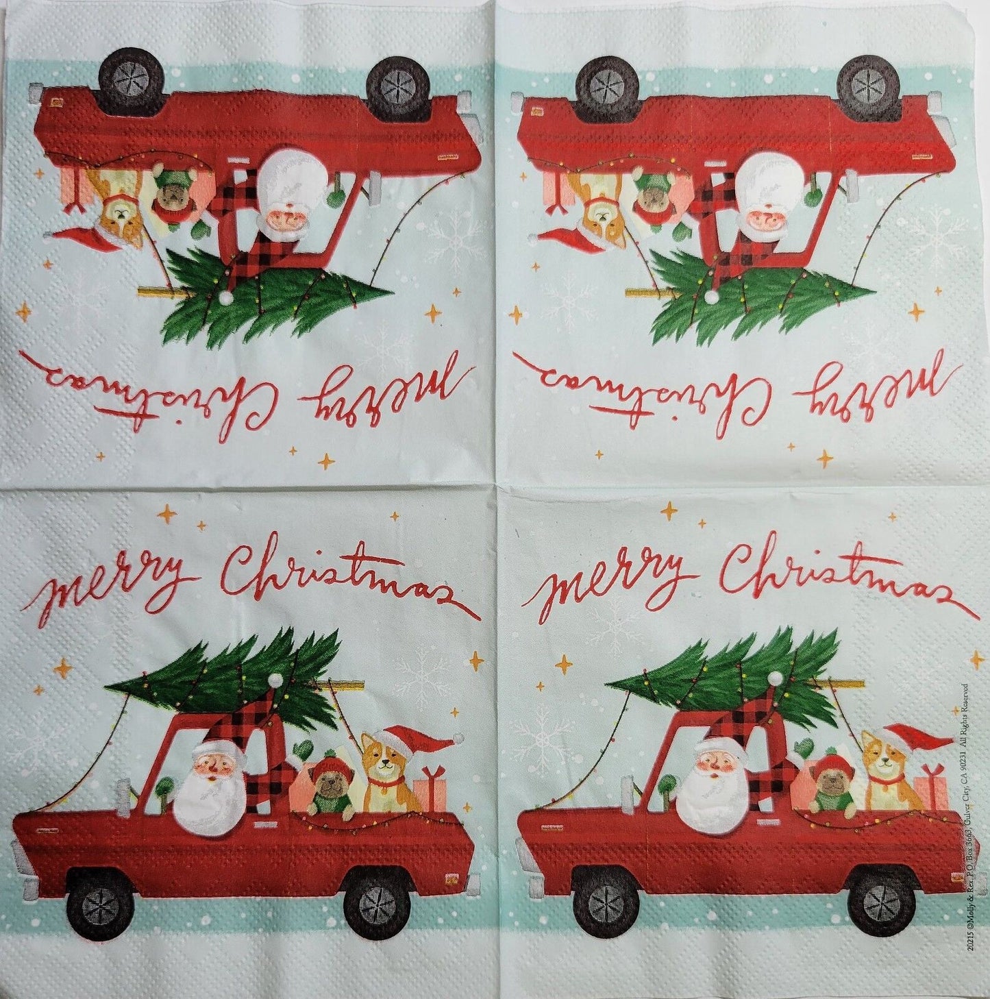 2 Individual Paper Cocktail Decoupage Napkins- 2551 Santa's Christmas Truck Haul